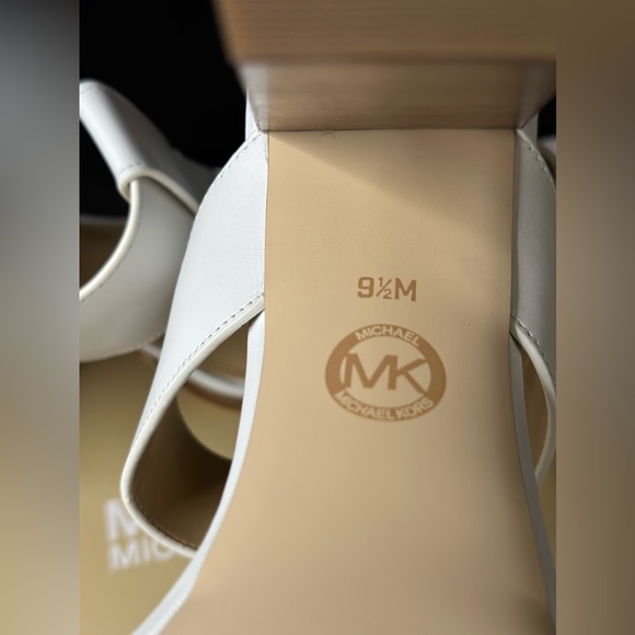 New Michael Kors Becker T Strap Leather Rare Optic White Block Heel 9.5M w/Box - Picture 8 of 16